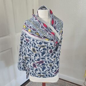 Source Unknown Blue, Red, Yellow Floral Patterned Cape Shawl